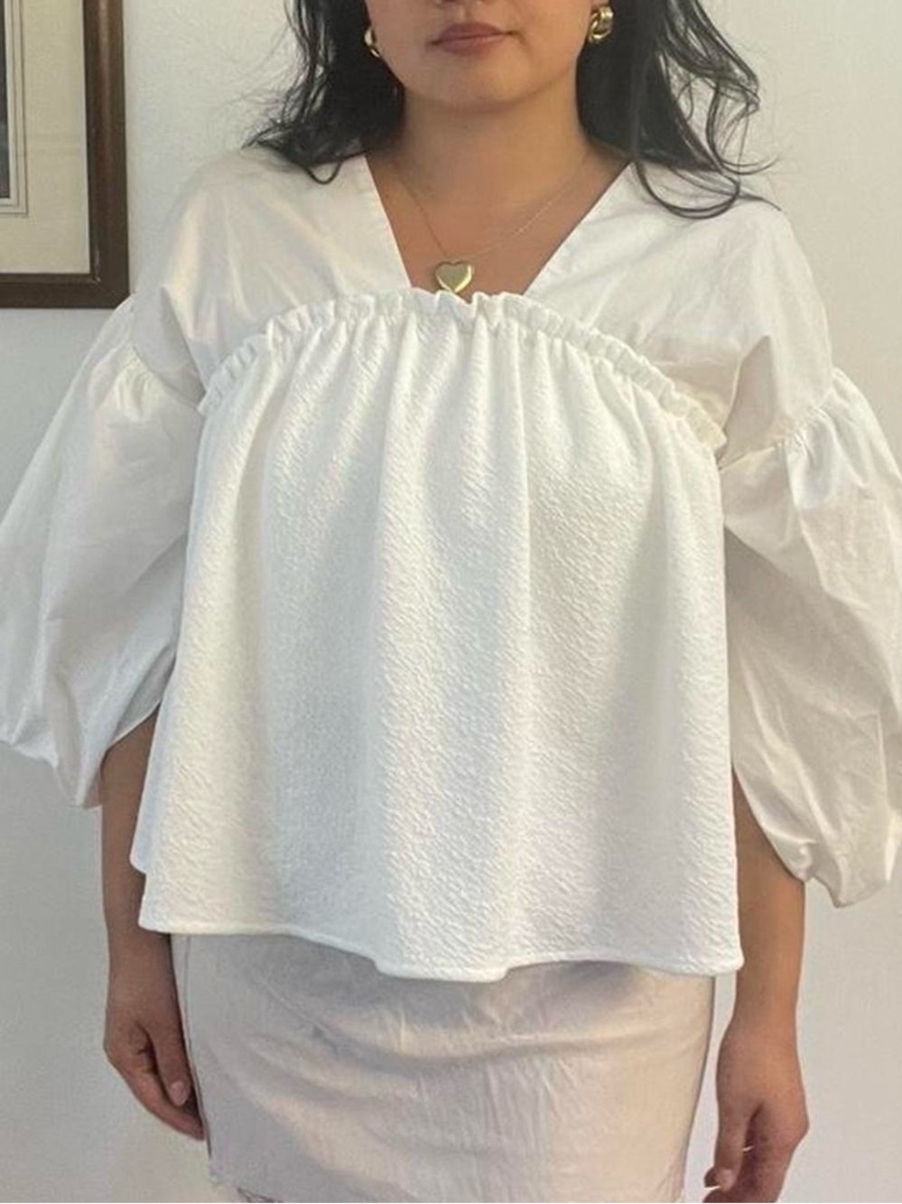 NWT Anthropologie White Peasant Blouse with Balloon Sleeves